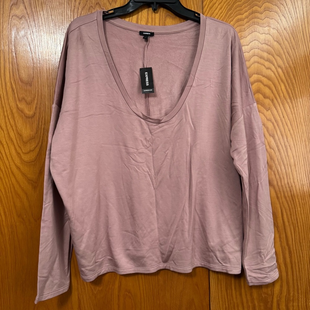 Express Dusty Pink V-Neck Long Sleeve Top